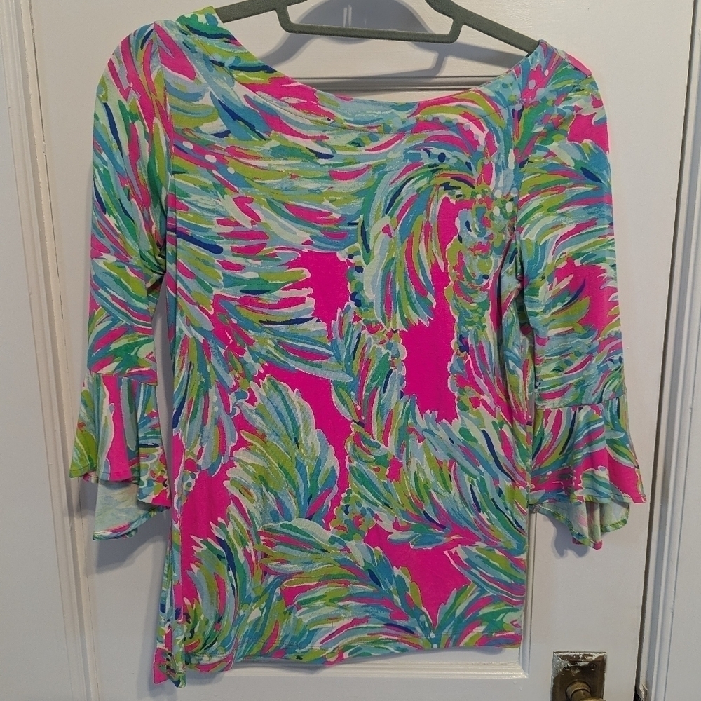 Lilly Pulitzer Womens Top Size XS Pink Blue 3/4 Sleeve Shirt Knit Blouse